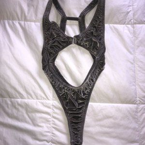 Skims Gray Velvet Bodysuit